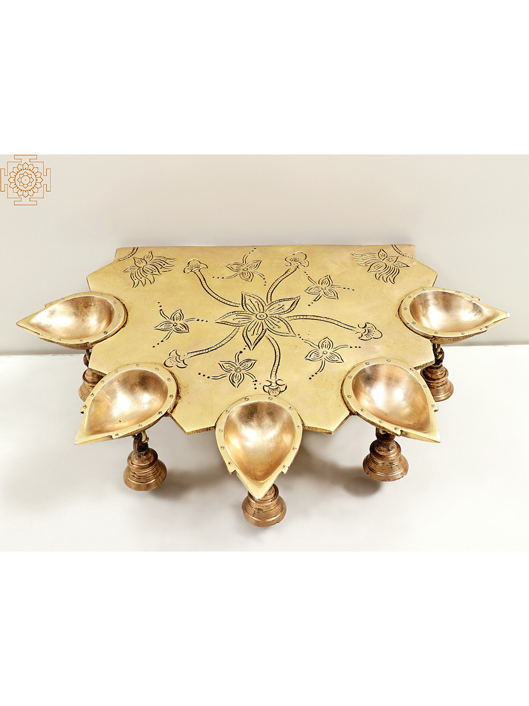 Exotic India Brass Diya with Bells Wall Mount Bracket