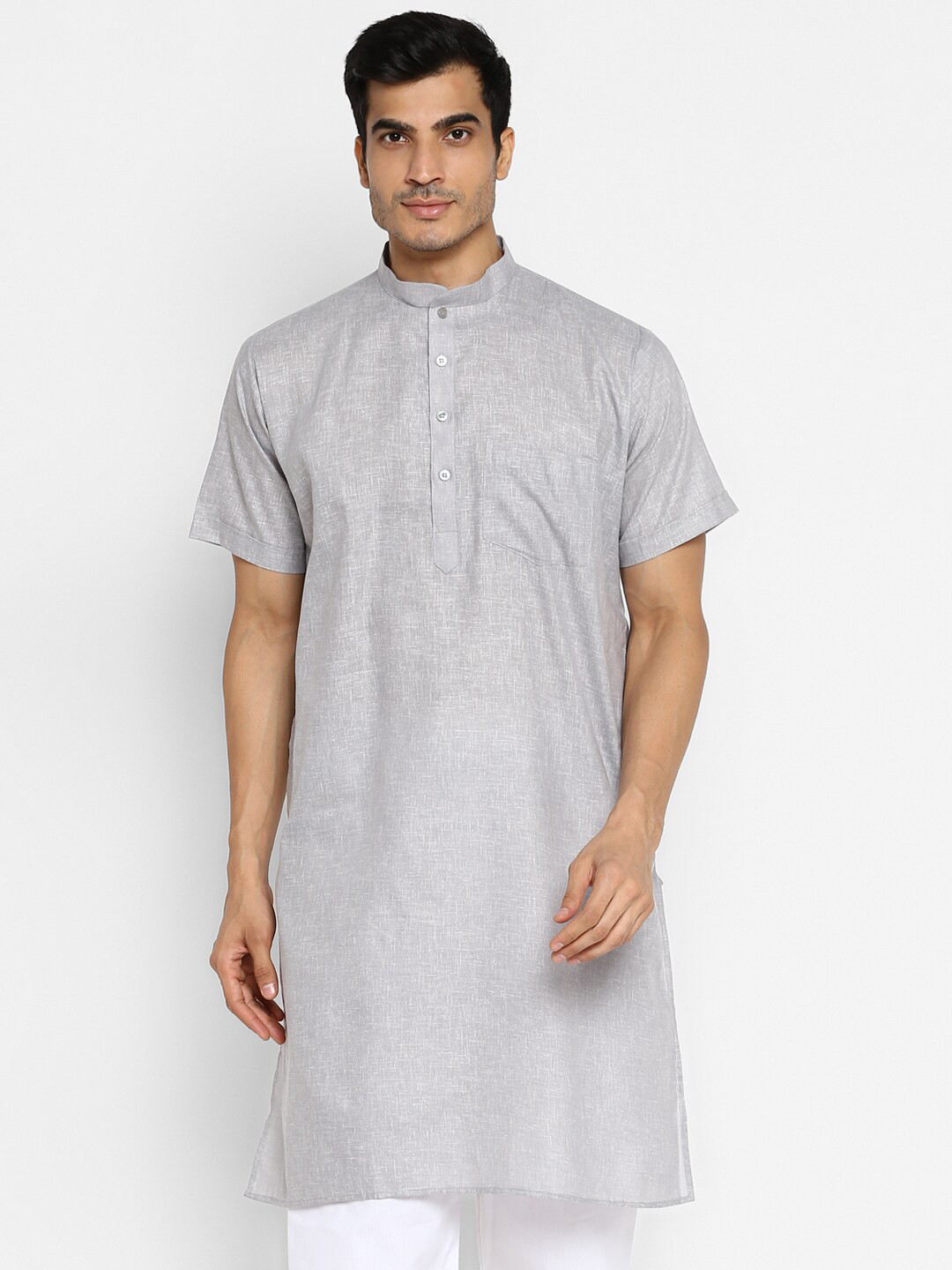 ROYAL KURTA Men Grey Cotton Half Sleeved Kurta