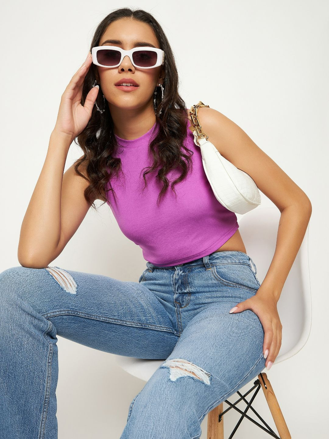 Uptownie Lite Women Stretchable High Neck Crop Top