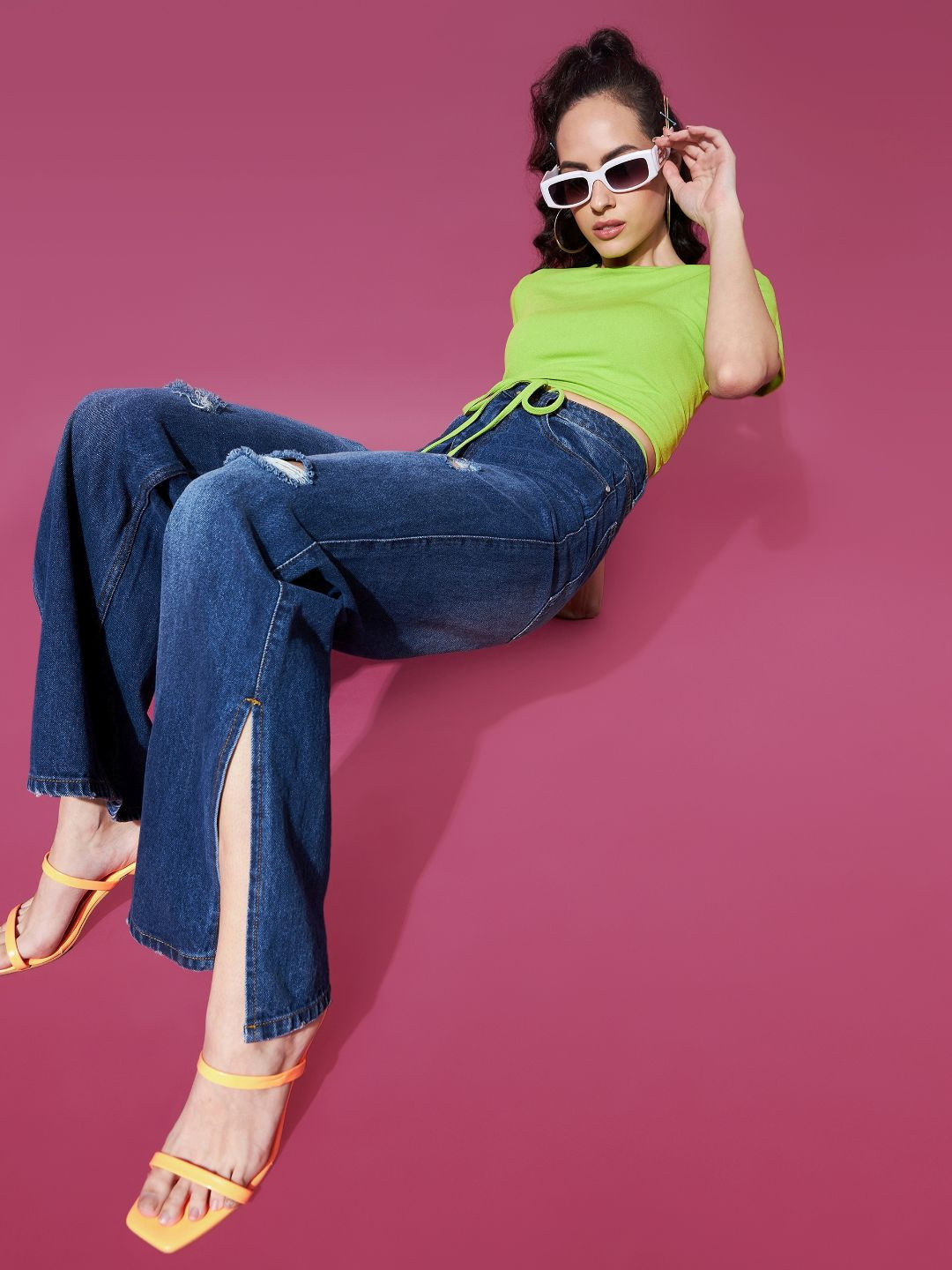 Uptownie Lite Stretchable Round Neck Tie-Up Crop Top