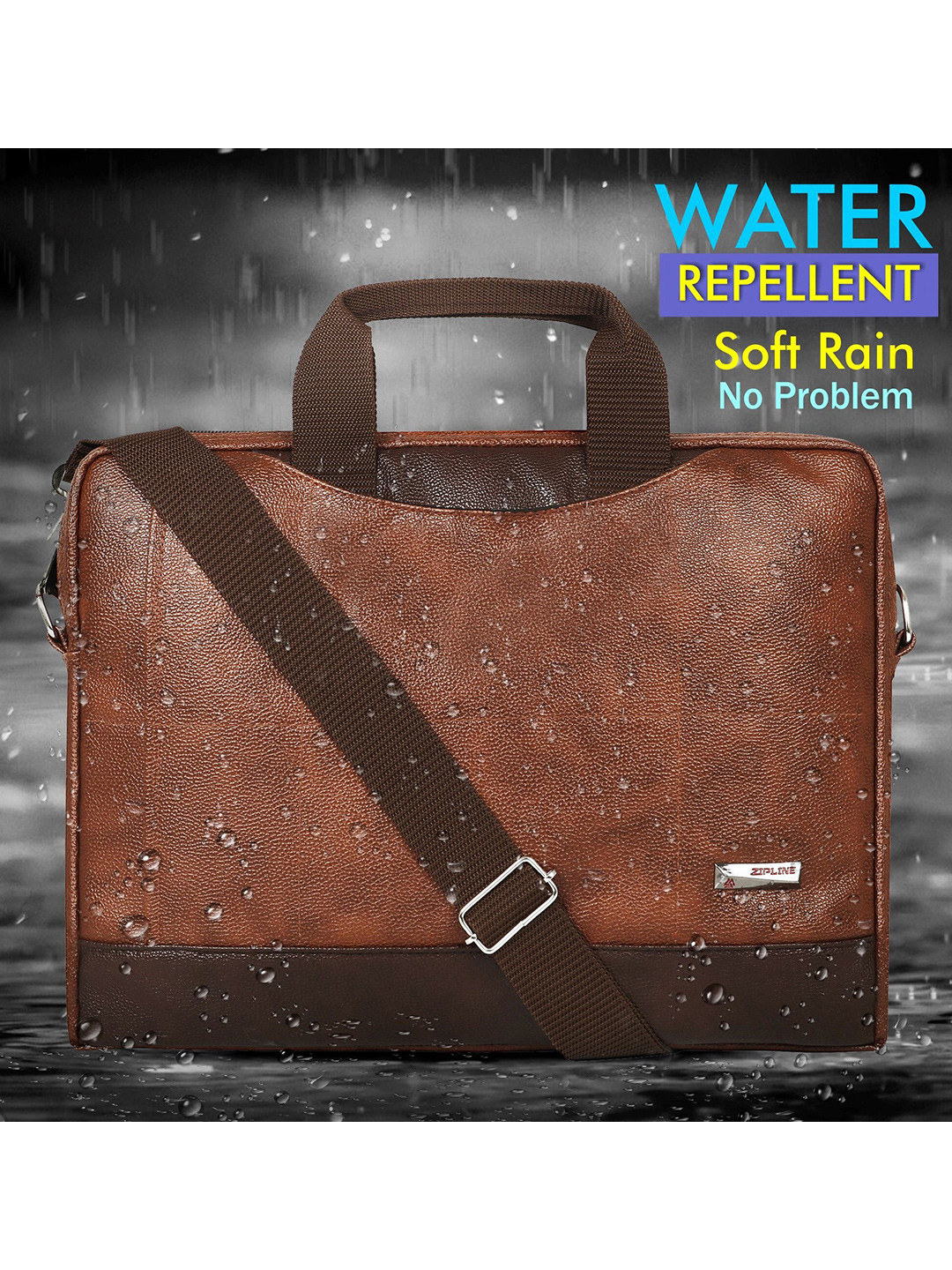 ZIPLINE Tan Brown Textured Laptop Bag
