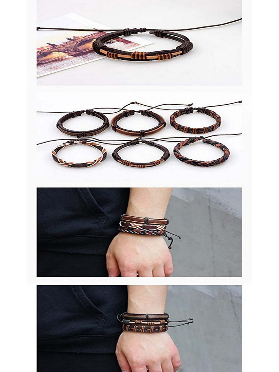 UNIVERSITY TRENDZ Men 6 Brown & Red Leather Multistrand Bracelet