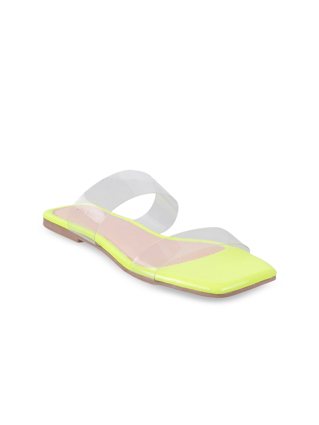 Mochi Women Lime Green Open Toe Flats