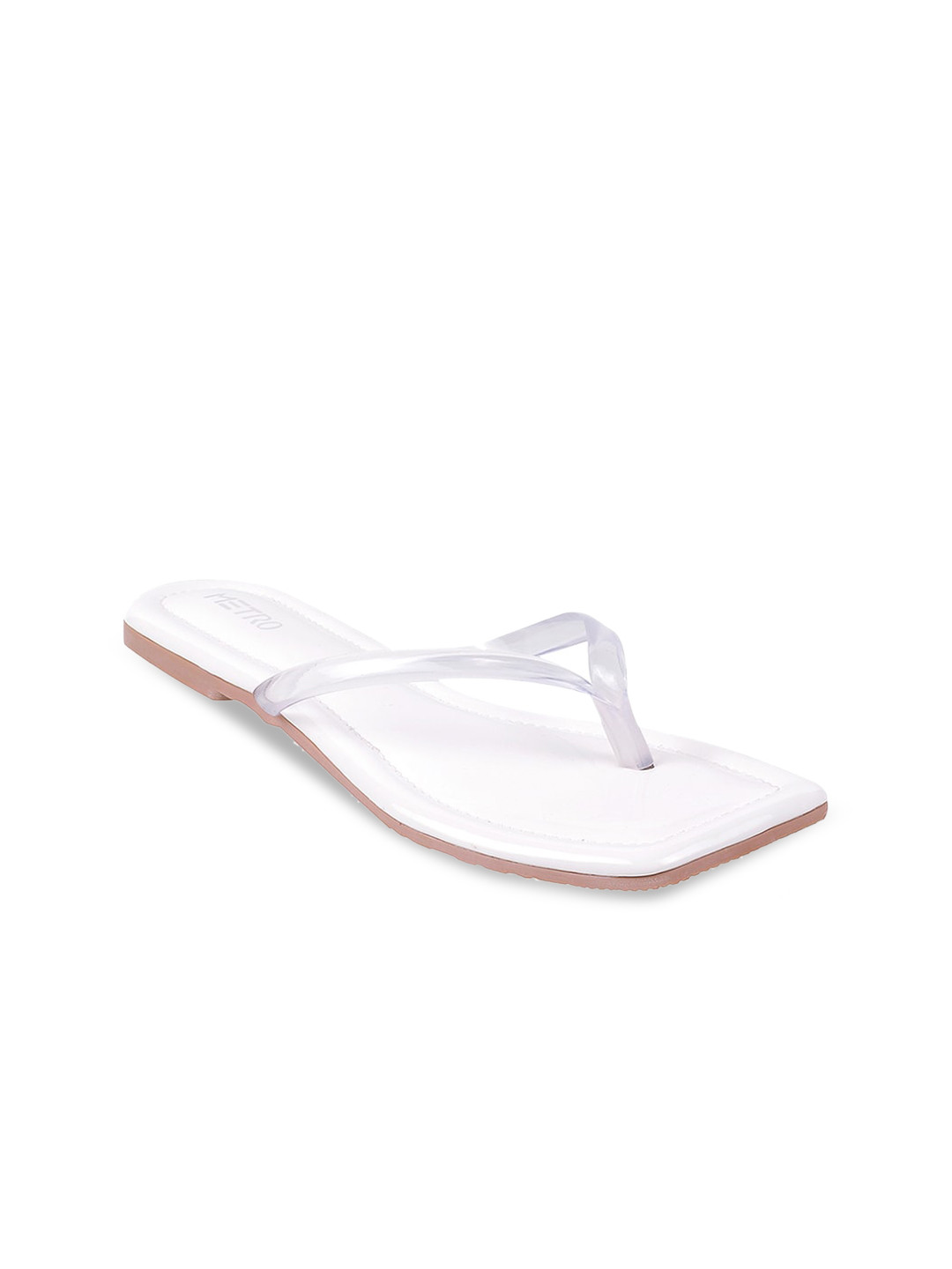 Metro Women White T-Strap Square Toe Flats