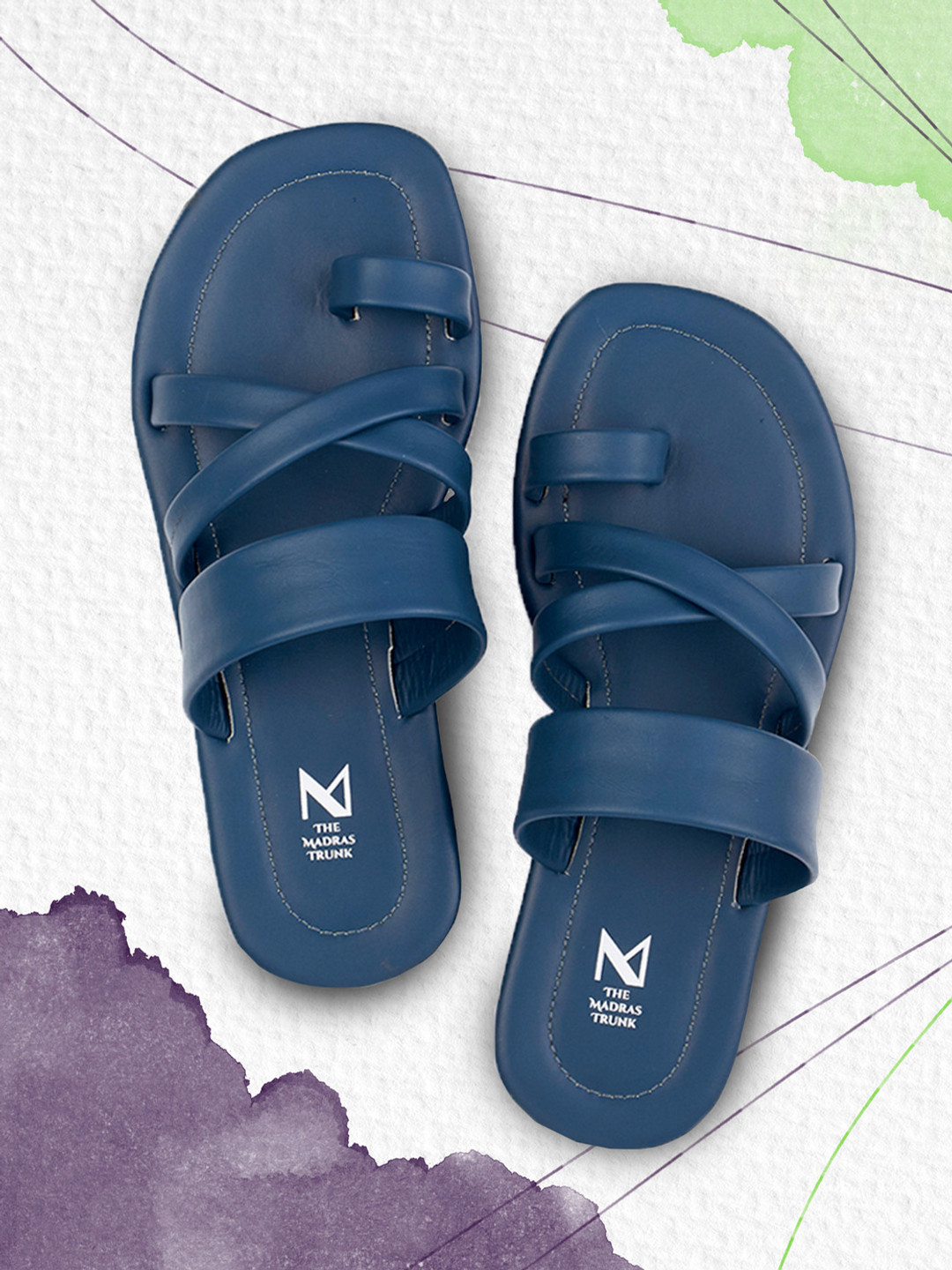 THE MADRAS TRUNK Men Navy Blue Embellished One Toe Flats