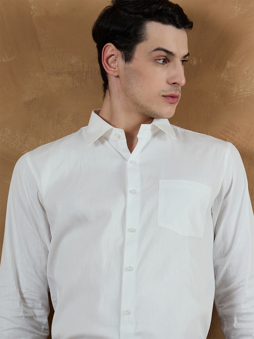 DENNISON Men White Solid Formal Regular Fit Shirt