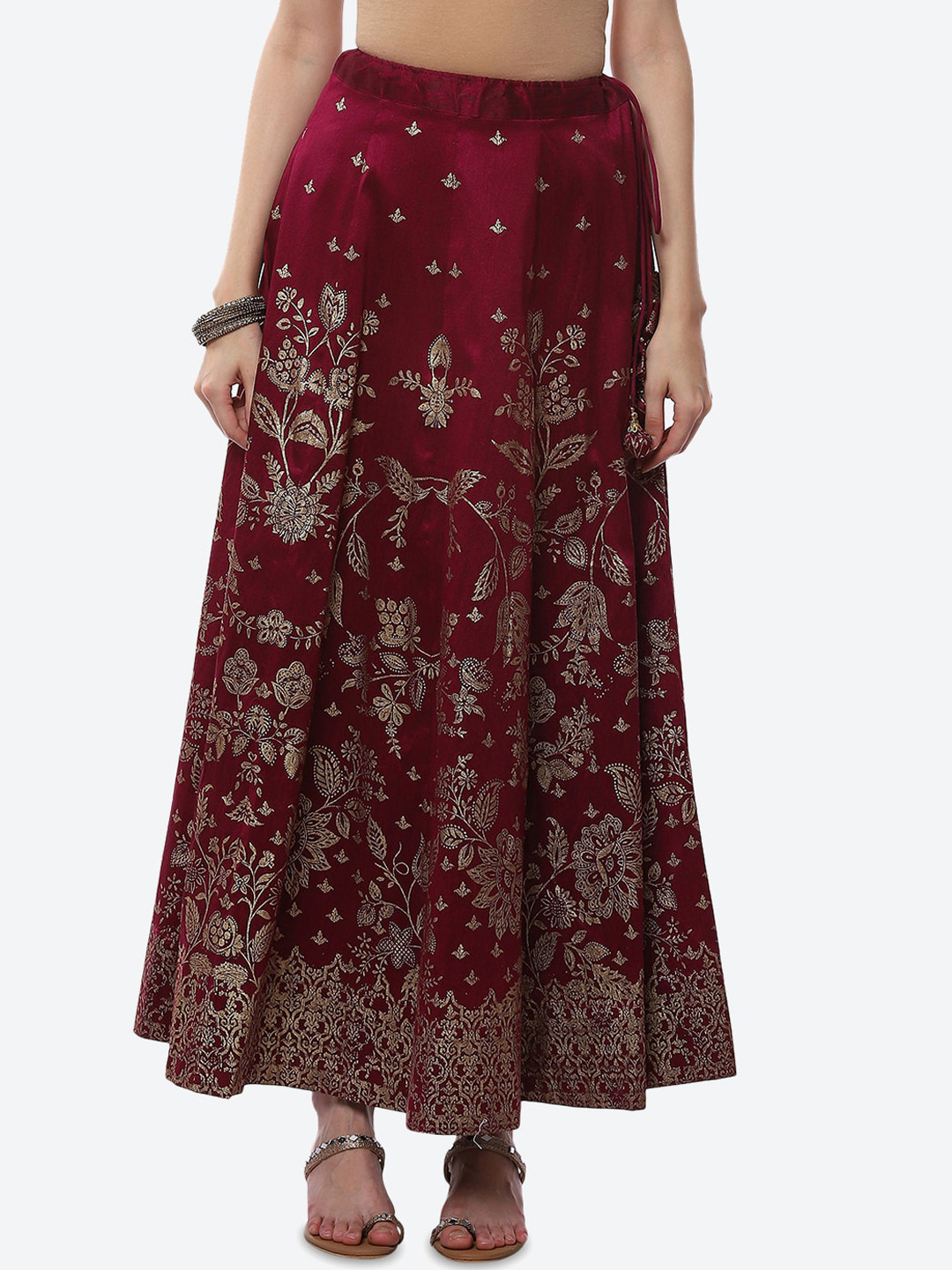 Biba Women Purple Printed Flared Maxi Skirts