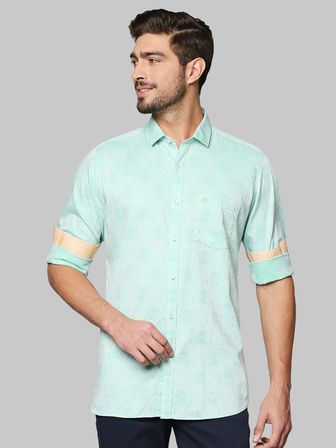 Raymond Men Sea Green Floral Casual Shirt