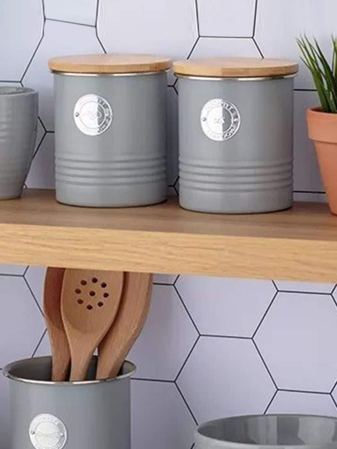 Typhoon Livivng Grey Stainless Steel Dishwasher Safe Flip Top Canister-1L