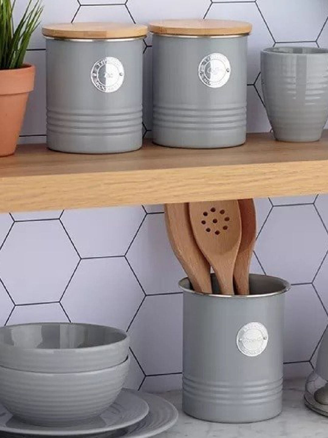 Typhoon Living Grey Striped Stainless Steel Dishwasher Safe Flip Top Graduated Container