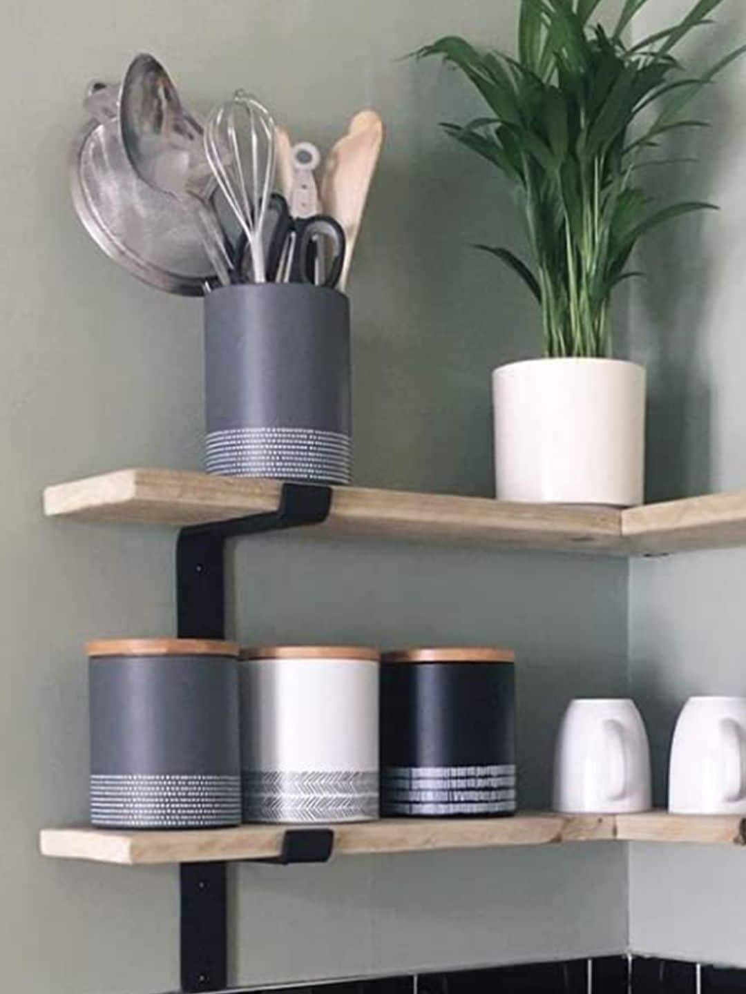 Typhoon Grey Striped Carbon Steel Dishwasher Safe Flip Top Canister-1L