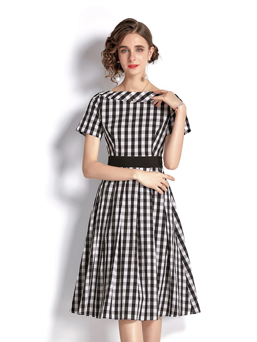 JC Collection White & Black Checked Dress