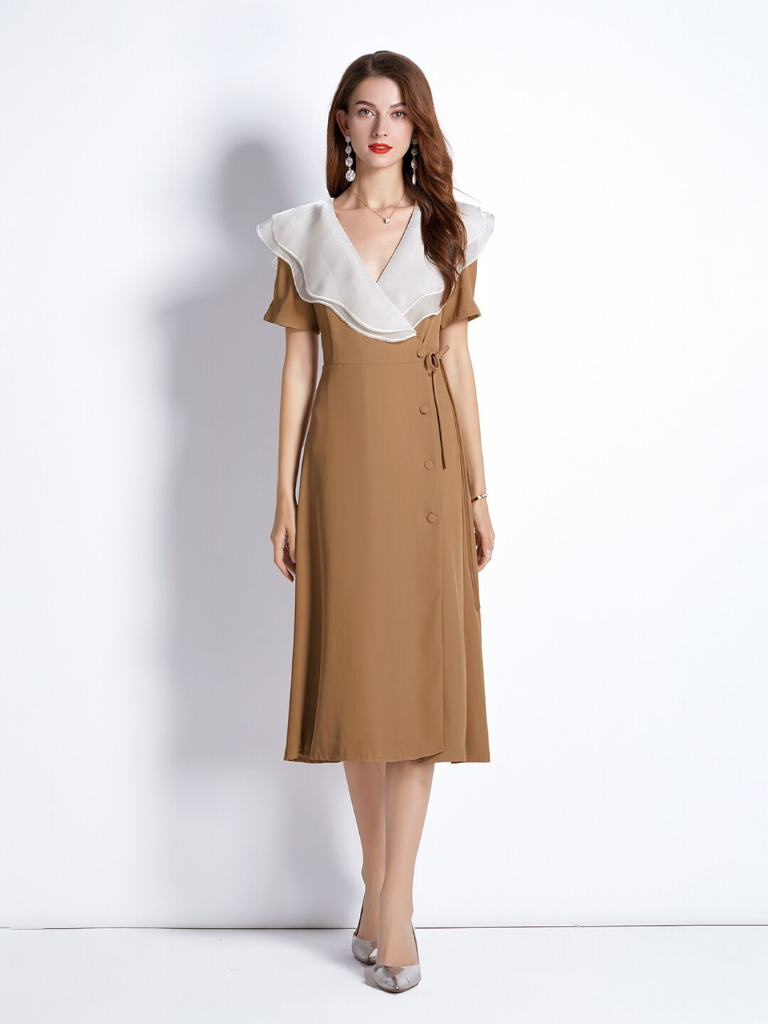 JC Collection Khaki A-Line Midi Dress