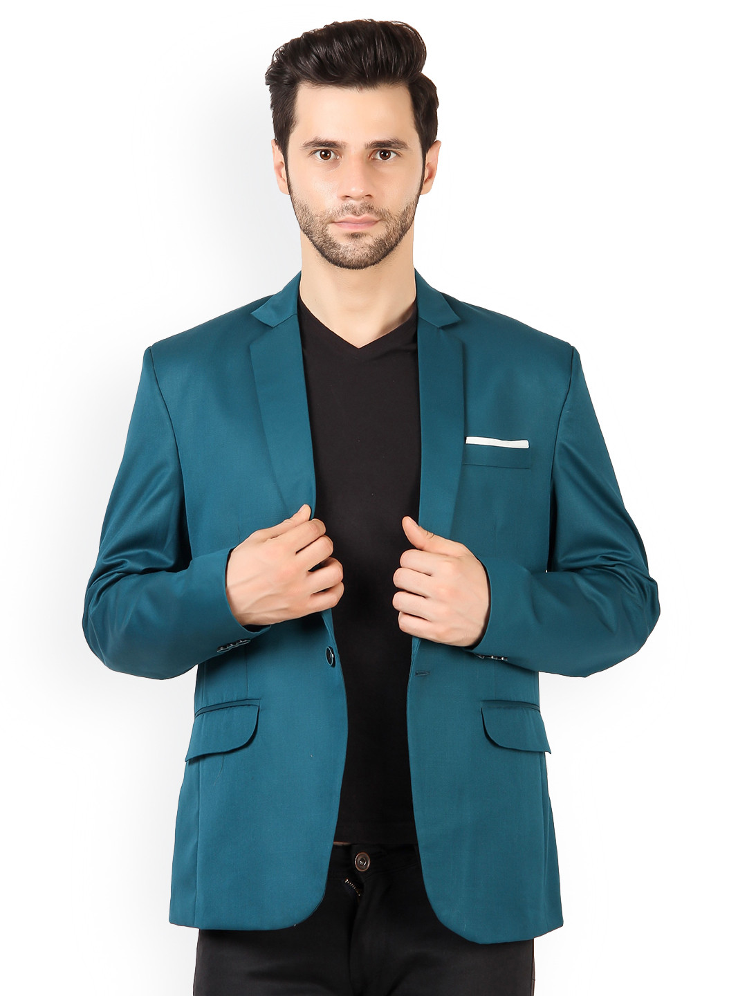 TrulyFeb Men Teal Green Solid Single-Breasted Formal Slim-Fit Blazer