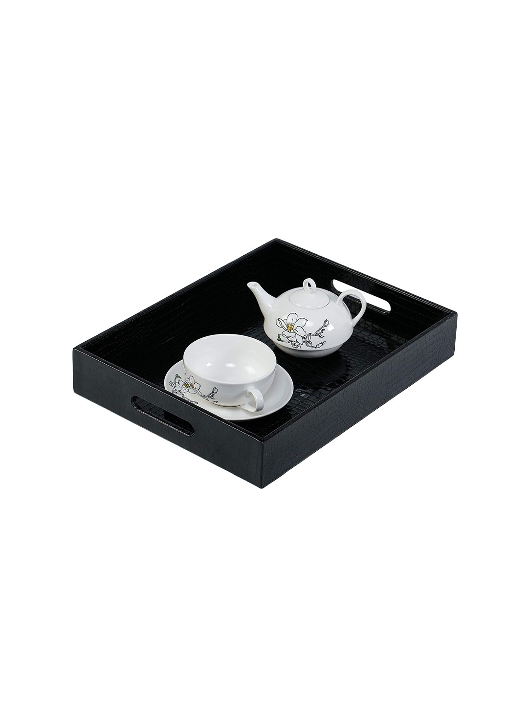 Alpna Black Textured Wooden Serving Tray