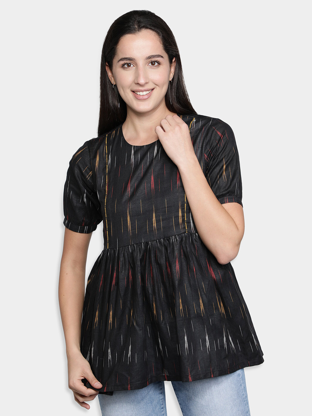 Cot'N Soft Black Woven Design Pure Cotton Kurti
