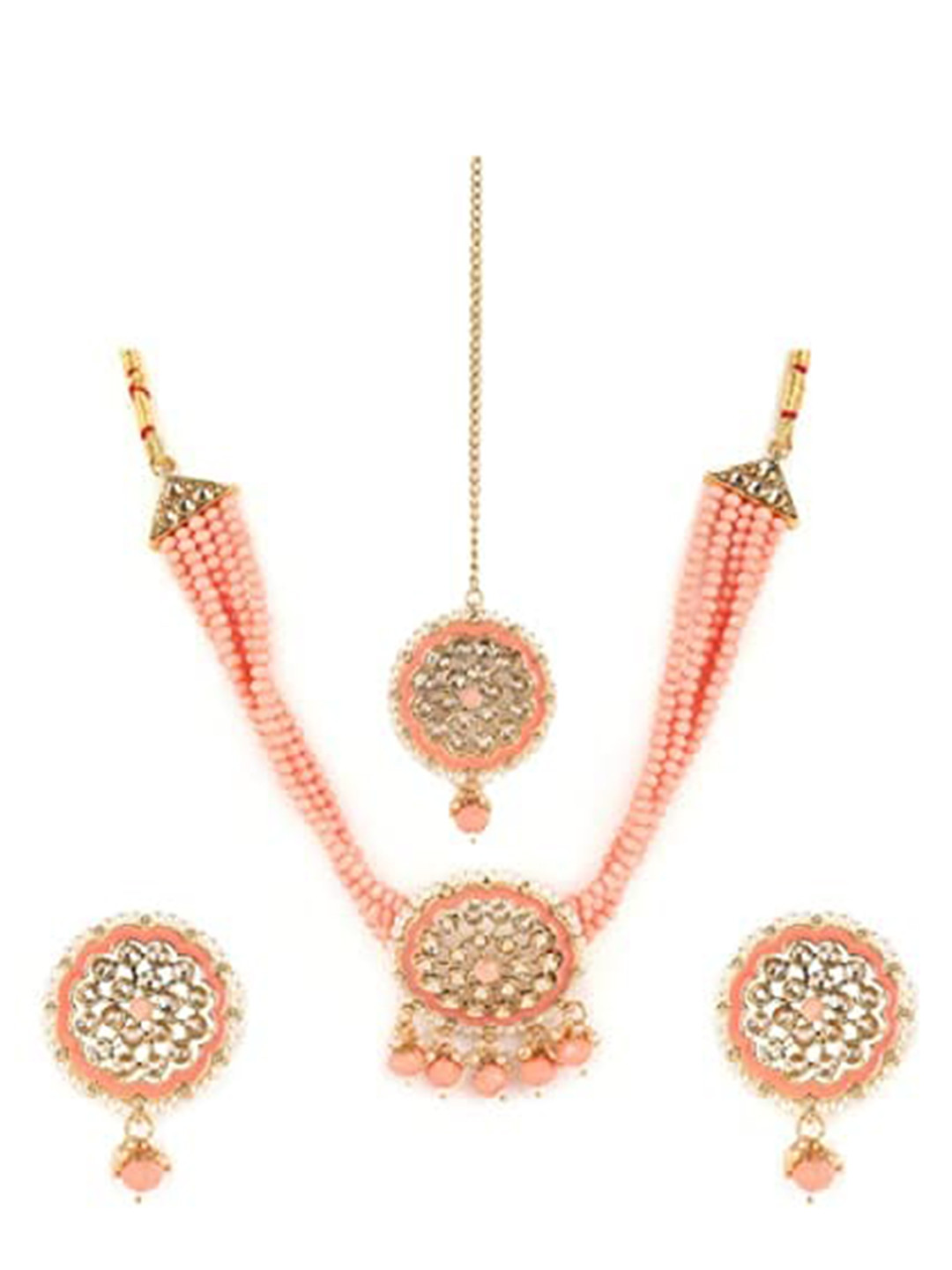 Jazz and Sizzle Gold-Plated & Peach Stone-Studded & Beaded Jewellery Set