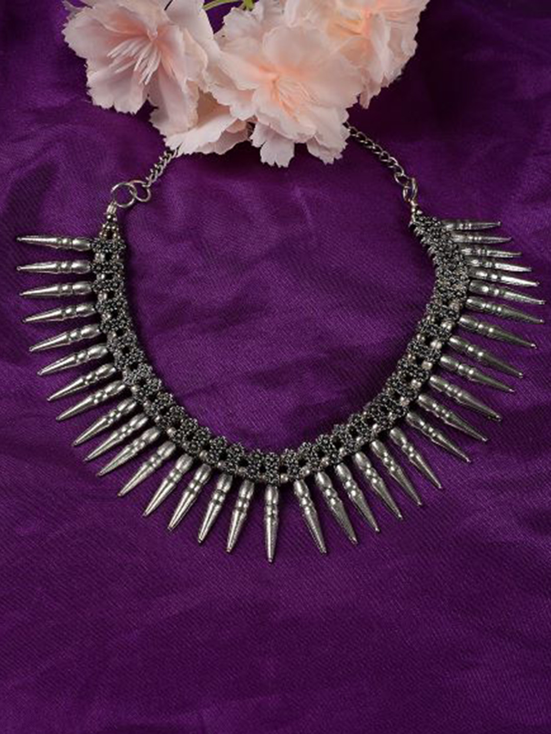 Jazz and Sizzle  German Silver Silver-Plated Oxidised Necklace