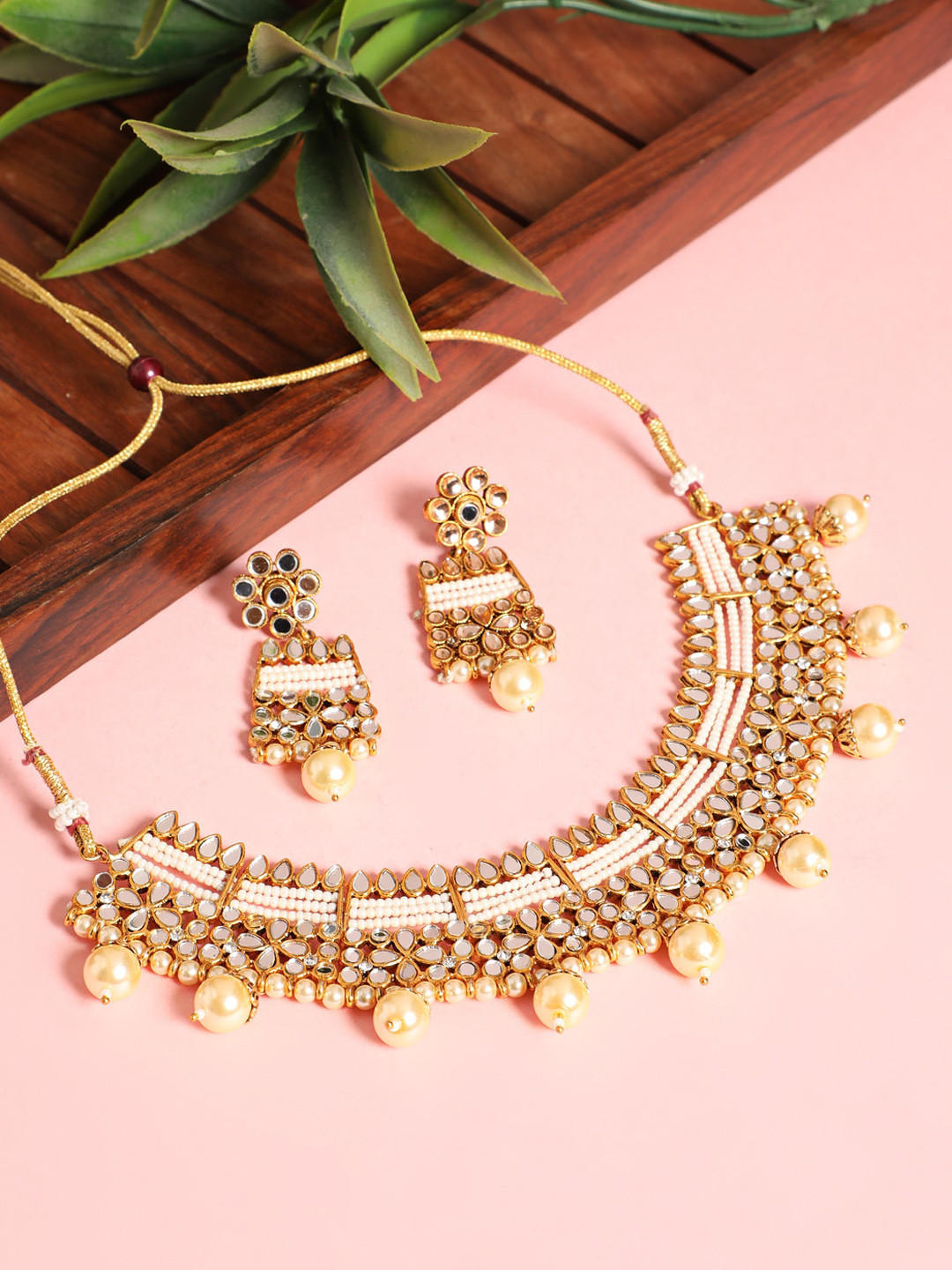 Jazz and Sizzle Gold-Plated White Beads Reversible Necklace Jewellery Set