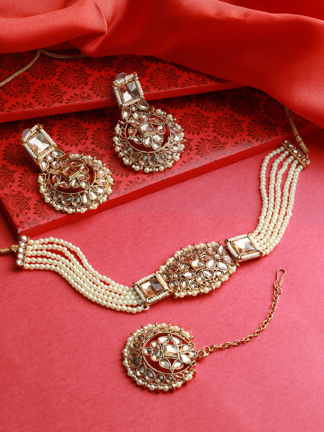 Jazz and Sizzle Gold-Plated Kundan Studded Jewellery Set with Mangtika