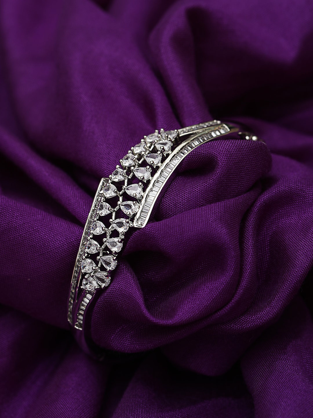 Jazz and Sizzle Women Silver-Plated American Diamond Studded Bangle styleBracelet