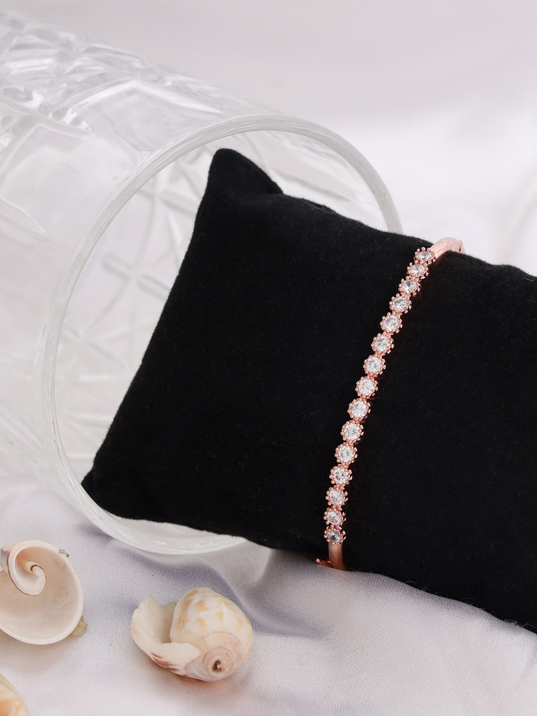 Jazz and Sizzle Women Rose Gold-Plated & White Brass American Diamond Studded Bracelet