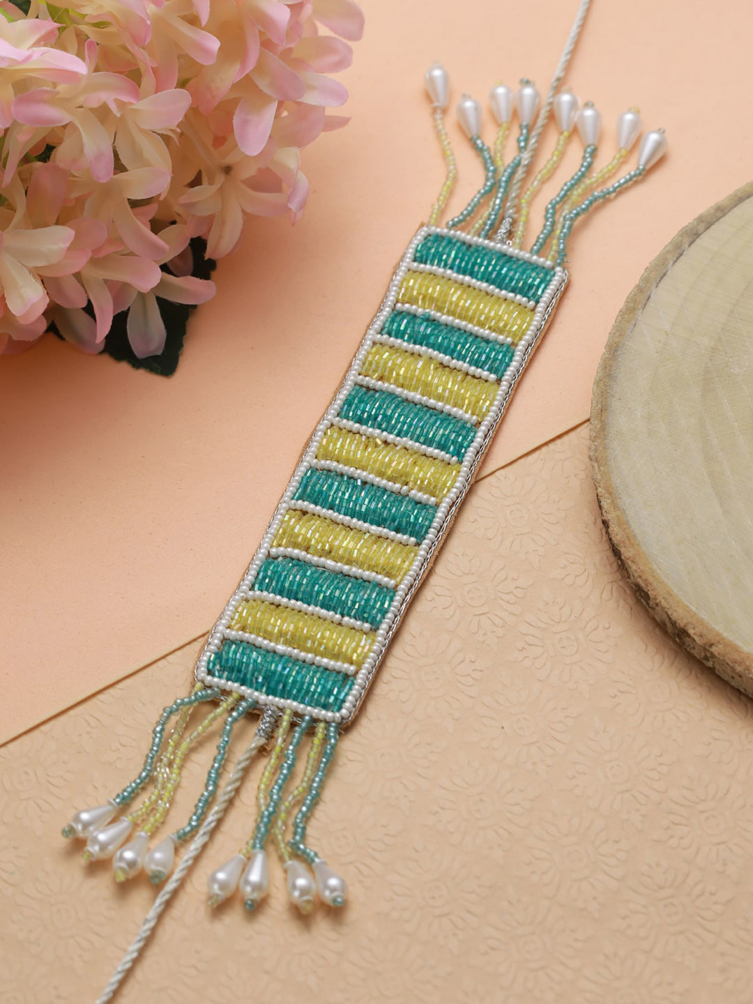 Jazz and Sizzle Women Gold-Toned & Lime Green Handcrafted Gold-Plated Wraparound Bracelet