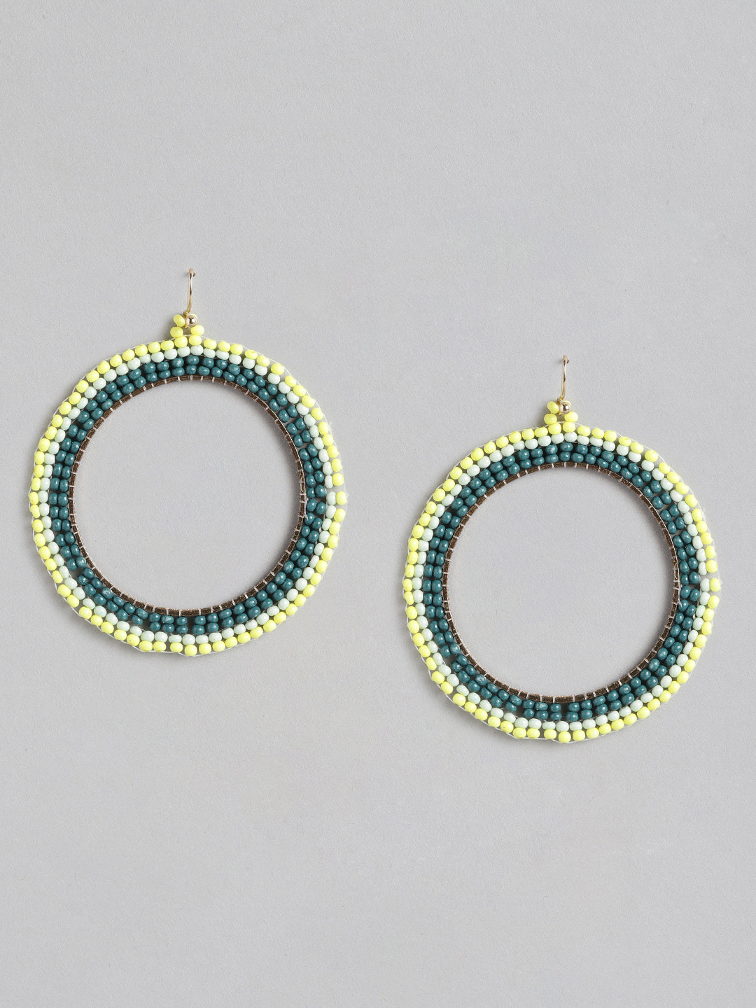 RICHEERA Green & White Circular Beaded Hoop Earrings