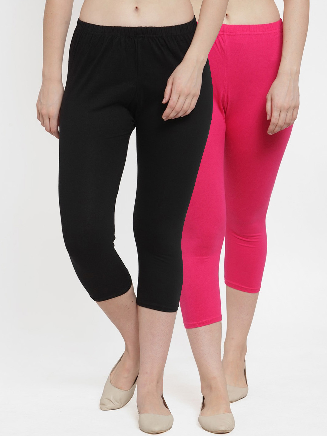 Jinfo Women  Pack of 2 Black & Pink Capris