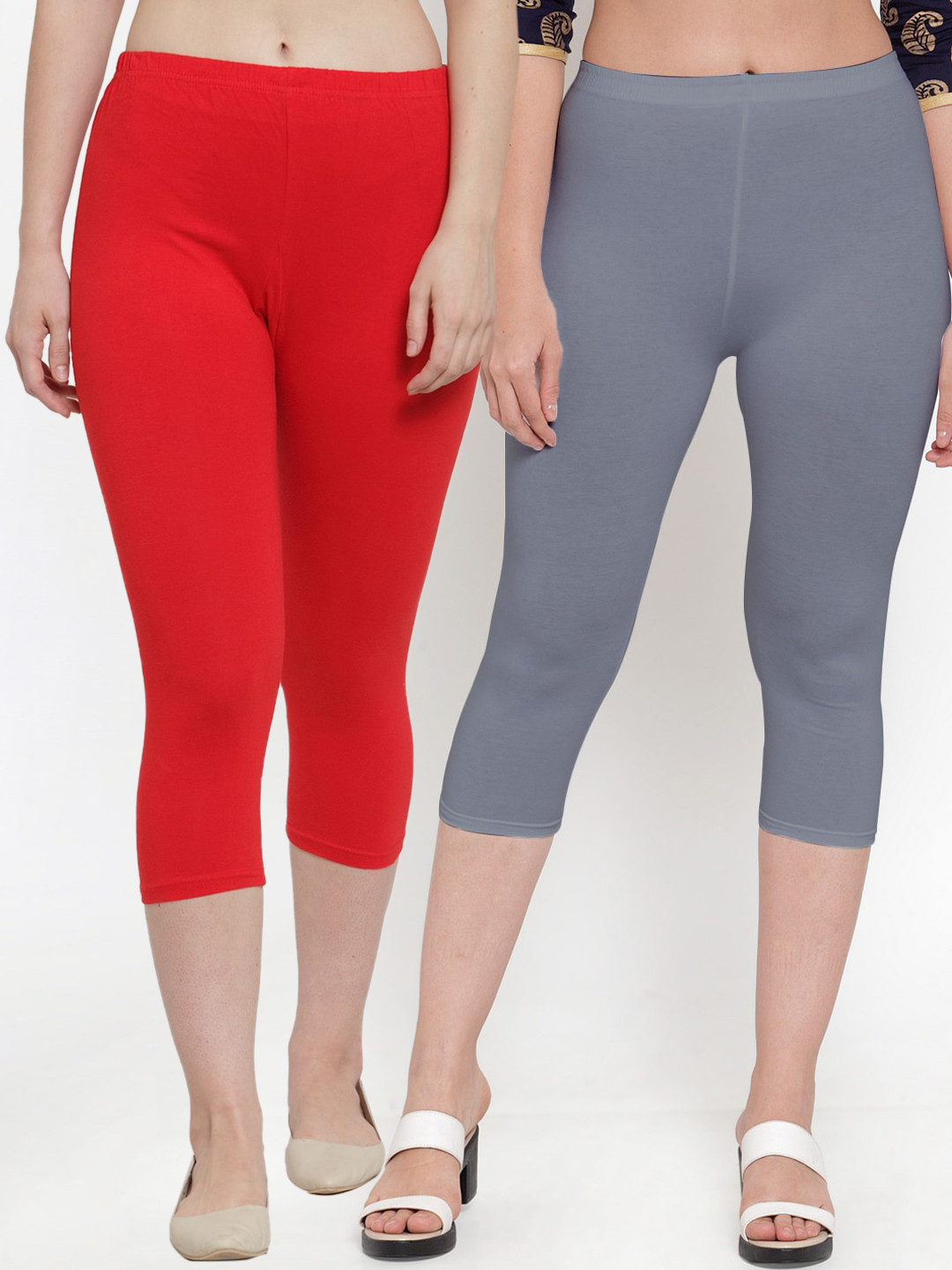 Jinfo Women Red and Grey Capris pack of 2