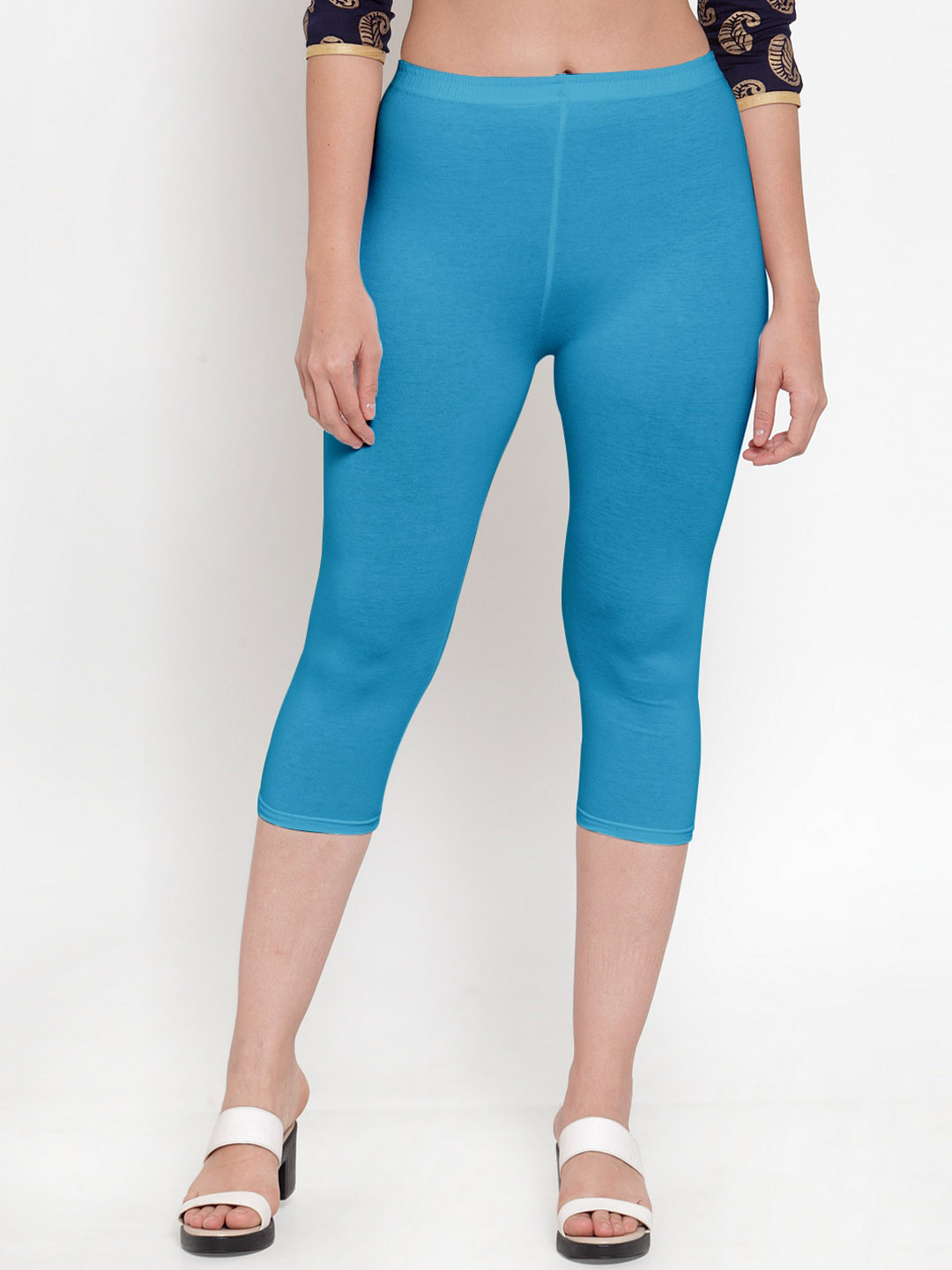 GRACIT Women Blue Super Combod Cotton Lycra Capris
