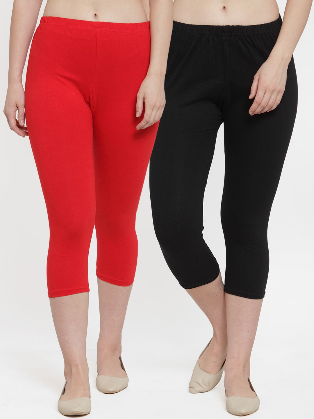 GRACIT Women Black Red Super Combo Cotton Lycra Capri