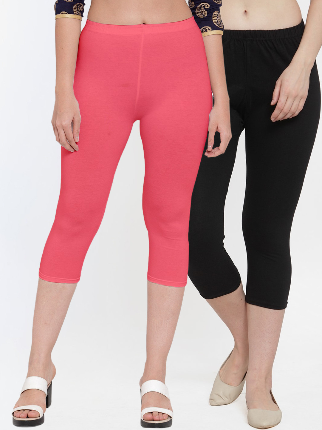 GRACIT Women Pack of 2 Black and Peach Capris