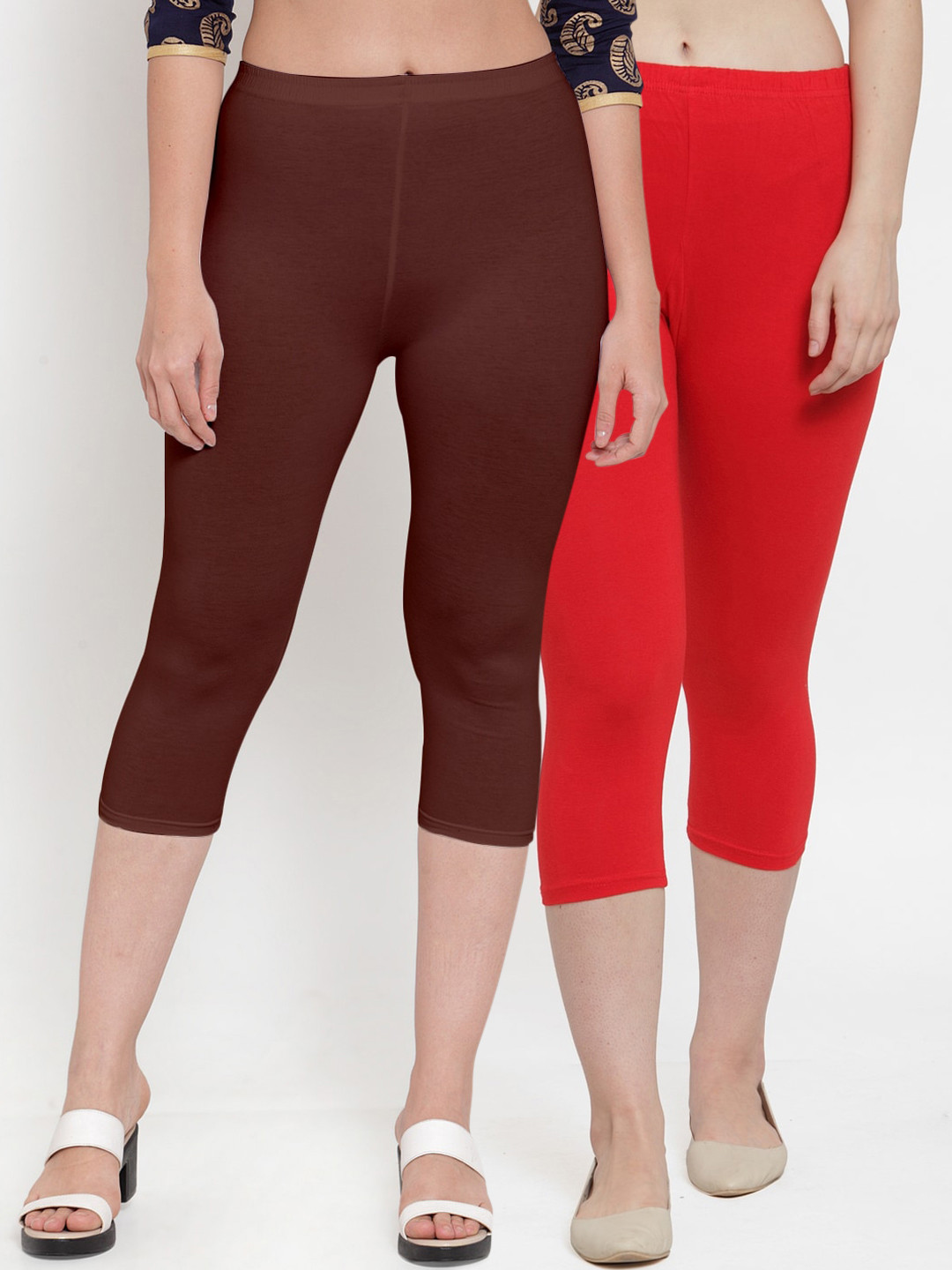 GRACIT Women Pack Of 2 Red & Brown Mid-Rise Capris