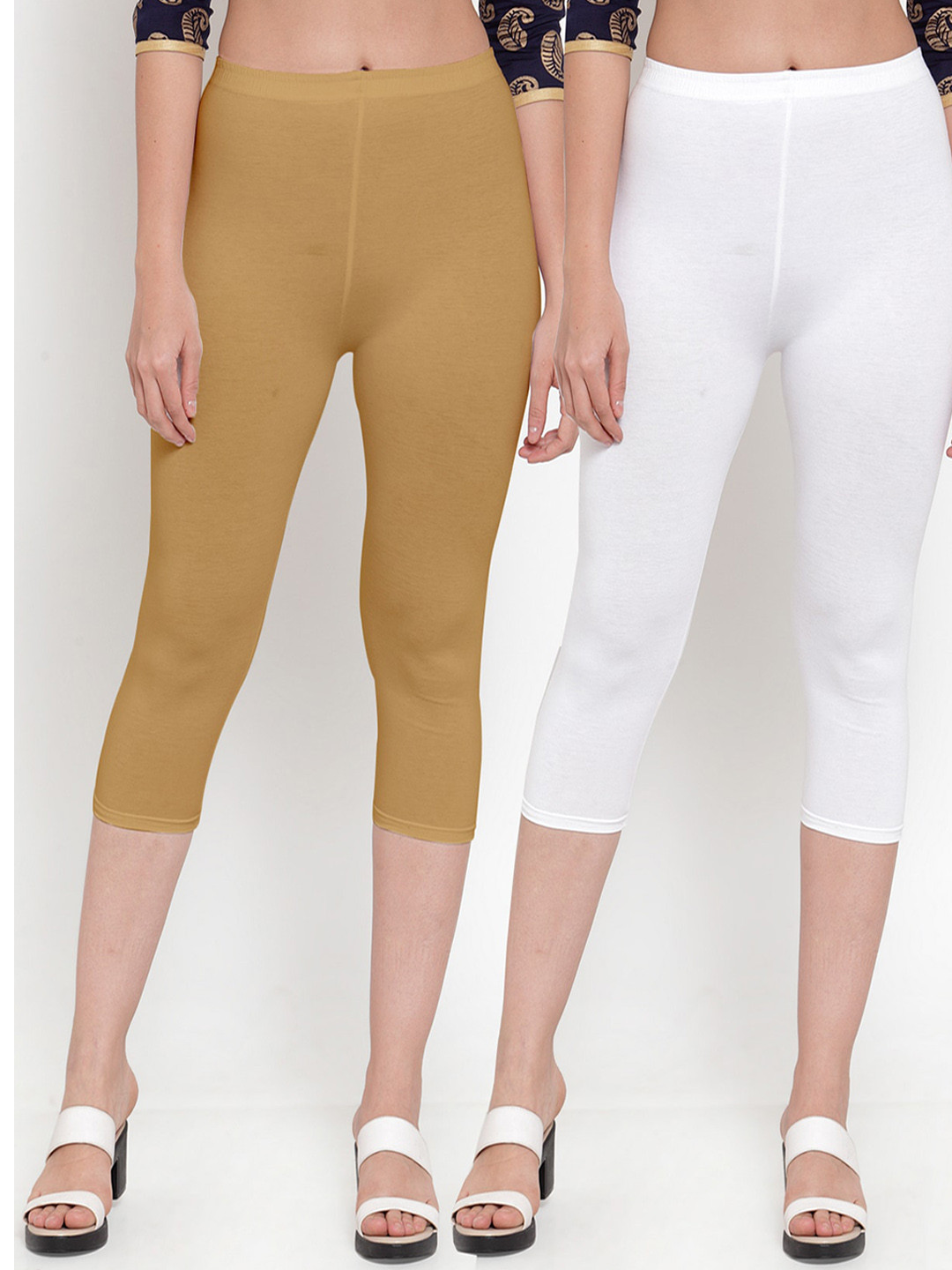 GRACIT Women White & Beige Capris
