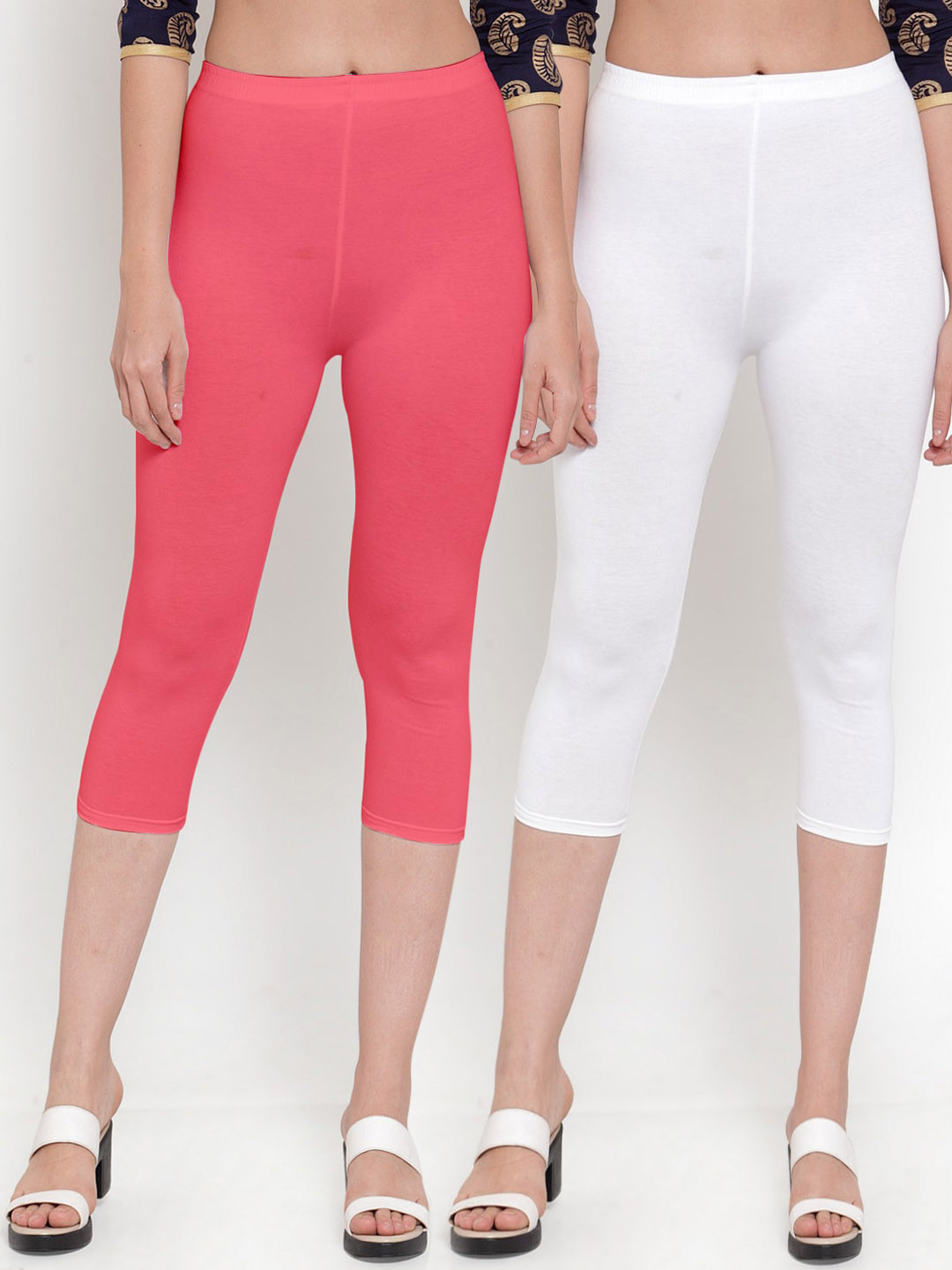 GRACIT Women White & Pink Pack Of 2 Capris