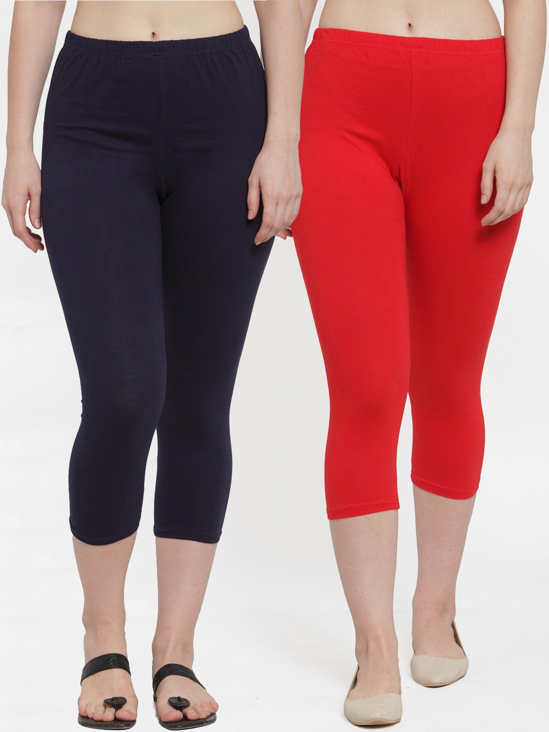 GRACIT Women Red and Navy Blue Capris Pack of 2