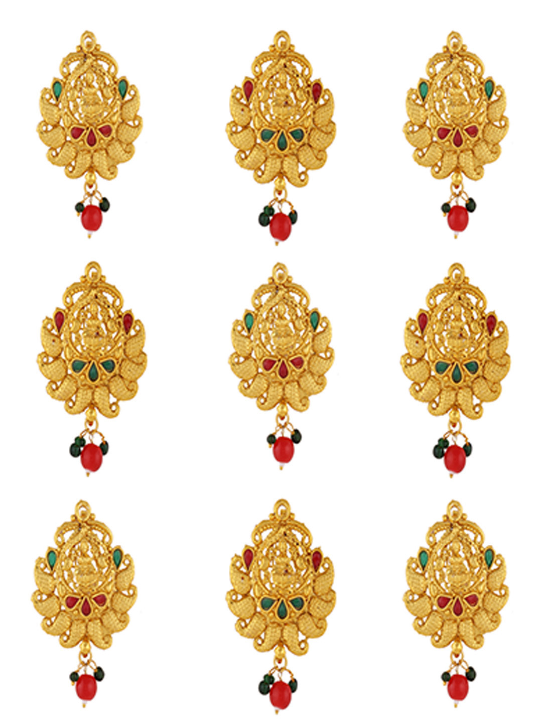 Sanjog 9 Pcs Gold-Plated Crystal Studded Choti Jadai Billai Bridal Hair Brooch
