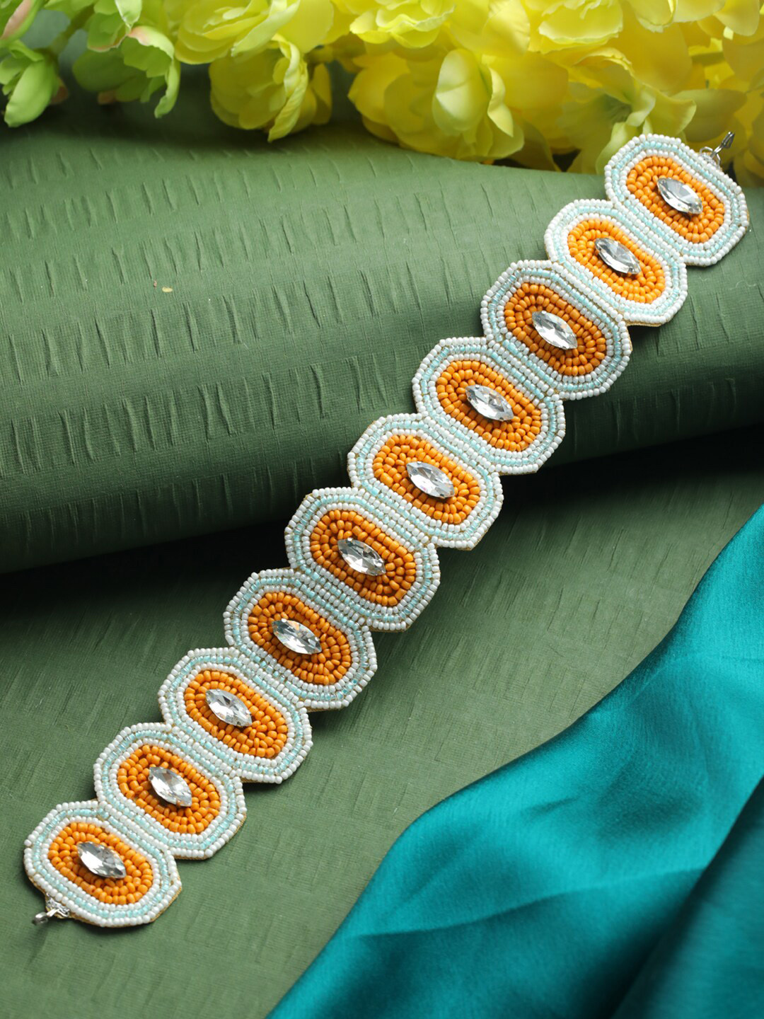 Jazz and Sizzle Silver-Plated  Orange Crystal Studded Head Jewellery