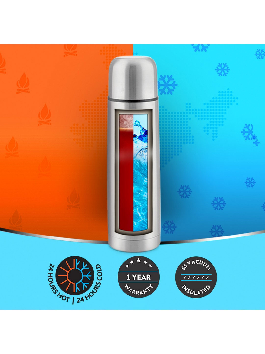 BOROSIL Black Solid Stainless Steel Double Wall Vacuum Flask - 1L