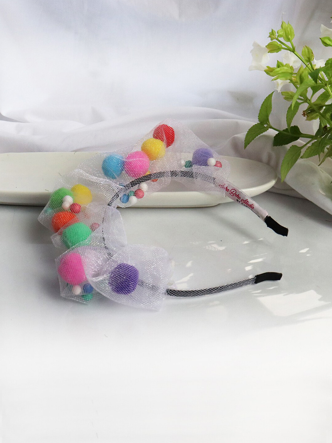 Soho Boho Studio Women White & Pink Confetti Scrunchie Hairband