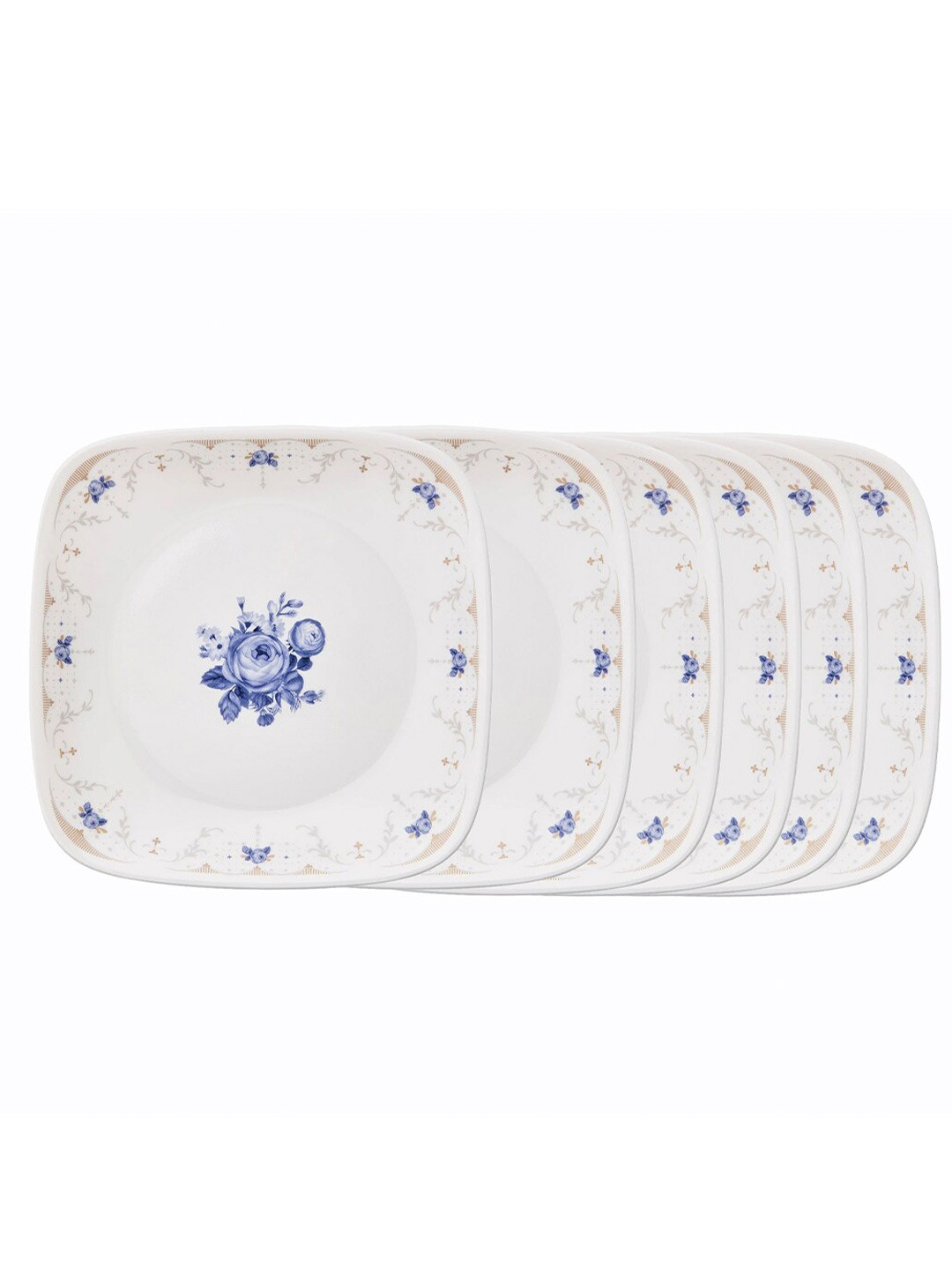 Corelle  6 Pieces Dishwasher And Microwave Safe Floral Printed Square Round Glossy Plates