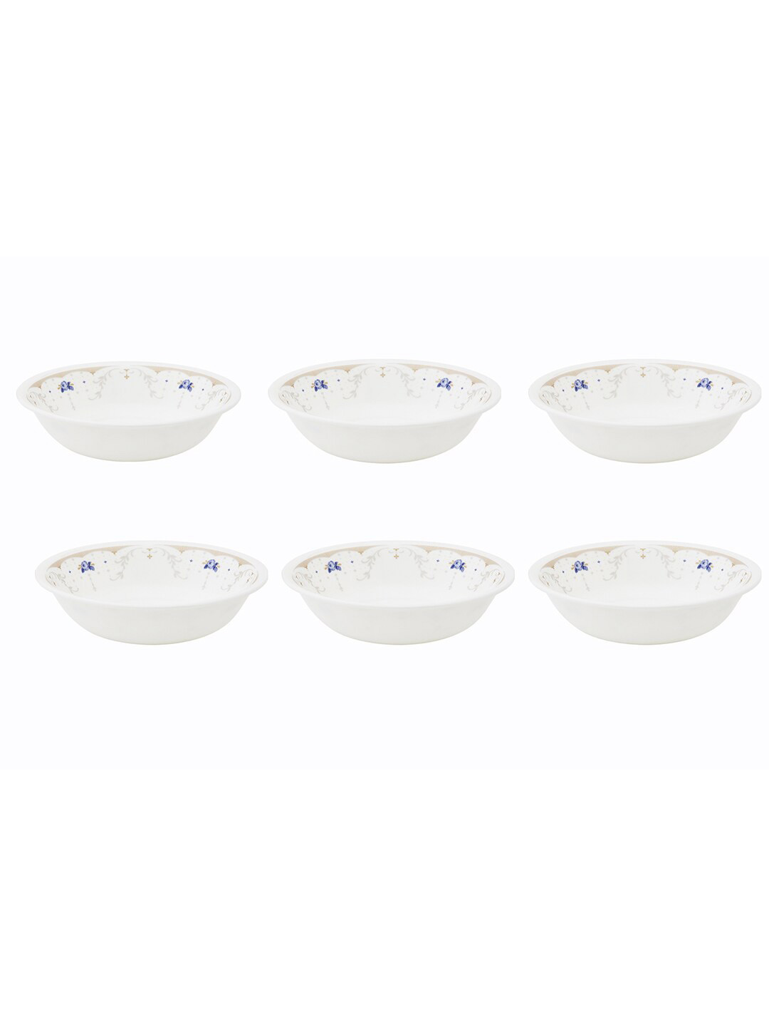 Corelle White & Blue Set of 6 Dishwasher And Microwave Safe Printed Glossy Bowls 296 ml