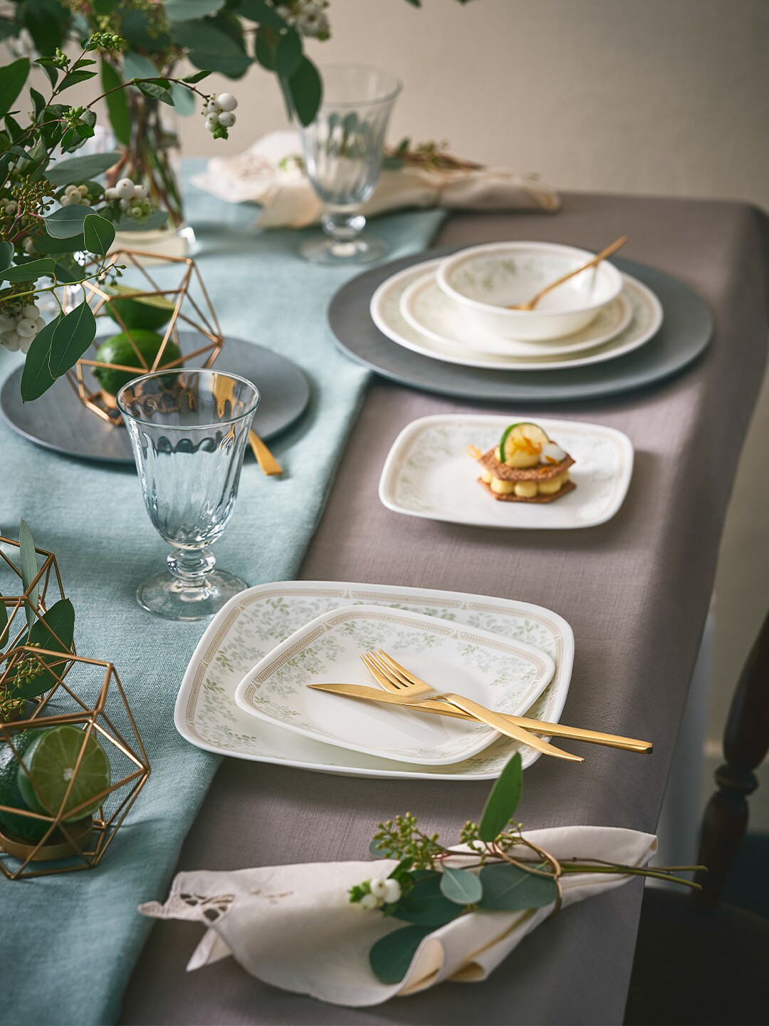 Corelle asia collection gold series White & Green Set Of 6 Floral Printed Glossy Plates