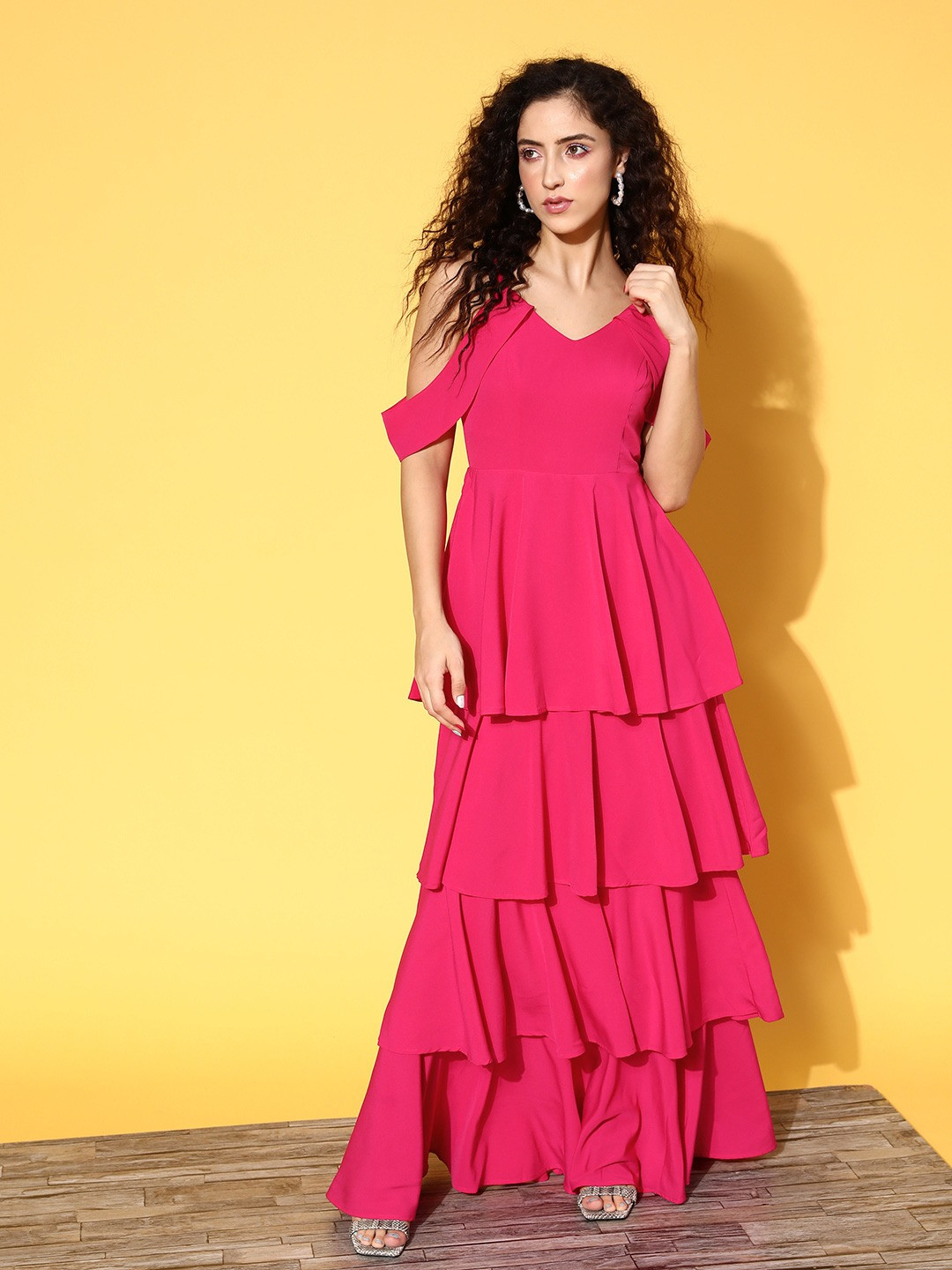 Berrylush Women Pink Solid Ruffled Dress