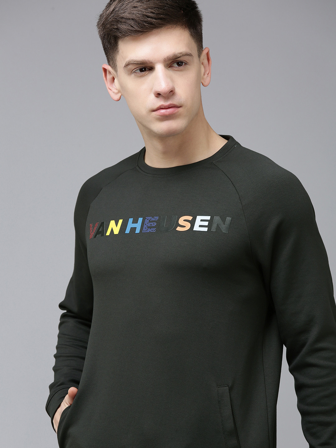 Van Heusen Flex Men Brand Logo Print Knitted Active Fit Training Sweatshirt