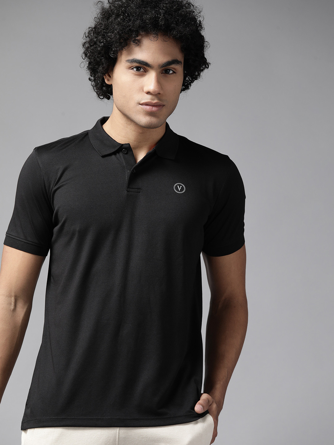 Van Heusen Flex Men Black Solid Polo Collar Sports T-shirt