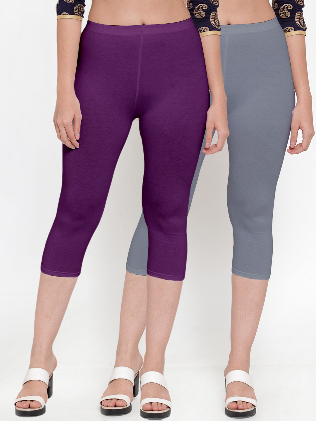 GRACIT Women Grey Purple Super Combo Cotton Lycra Capri