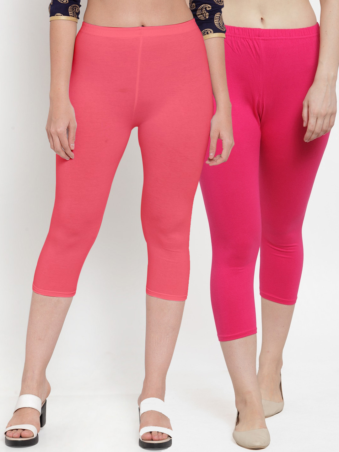 GRACIT Women Pink And Fuschia  Pack of 2 Capris
