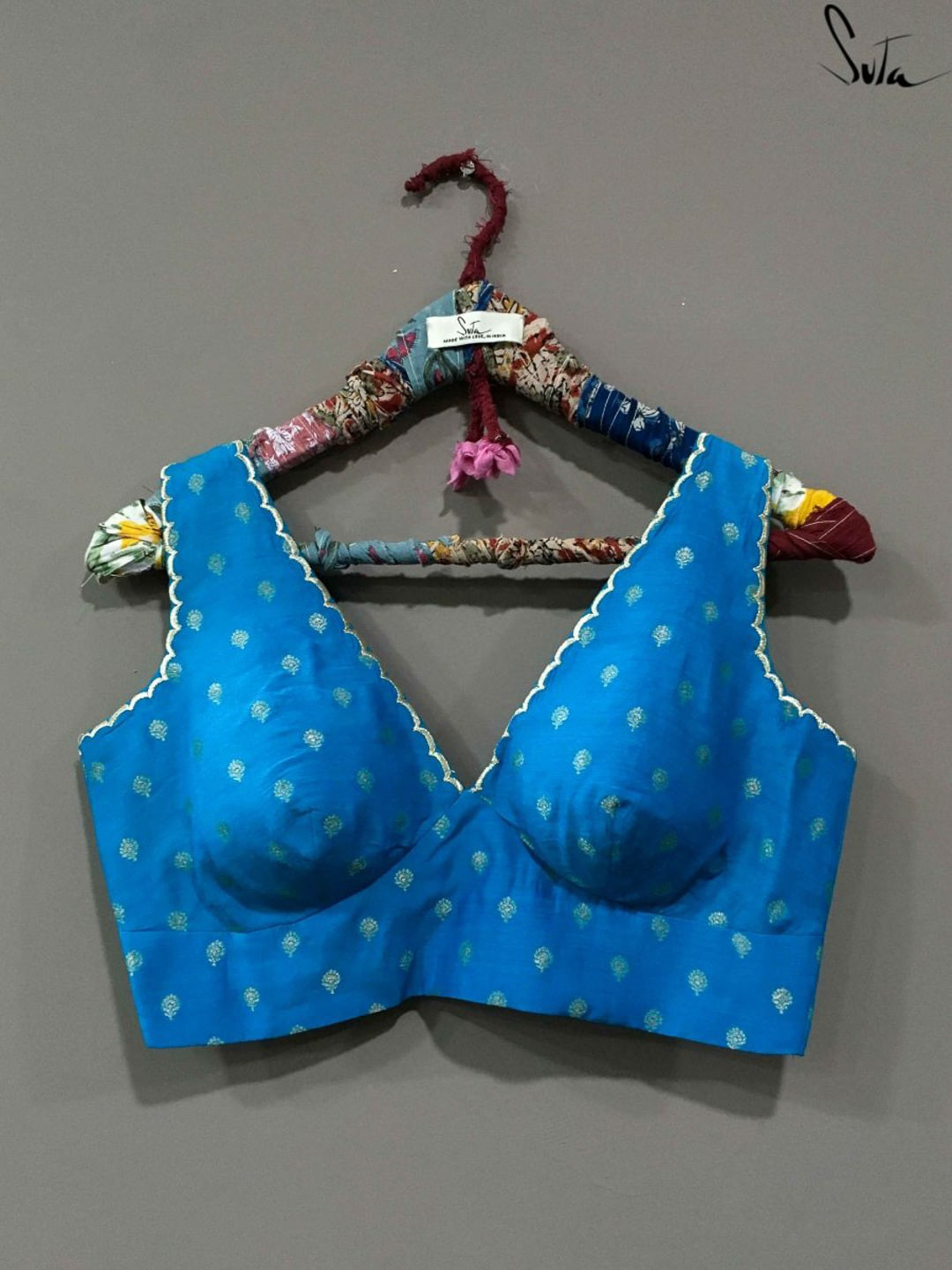 Suta Blue Printed Woven Design Saree Blouse